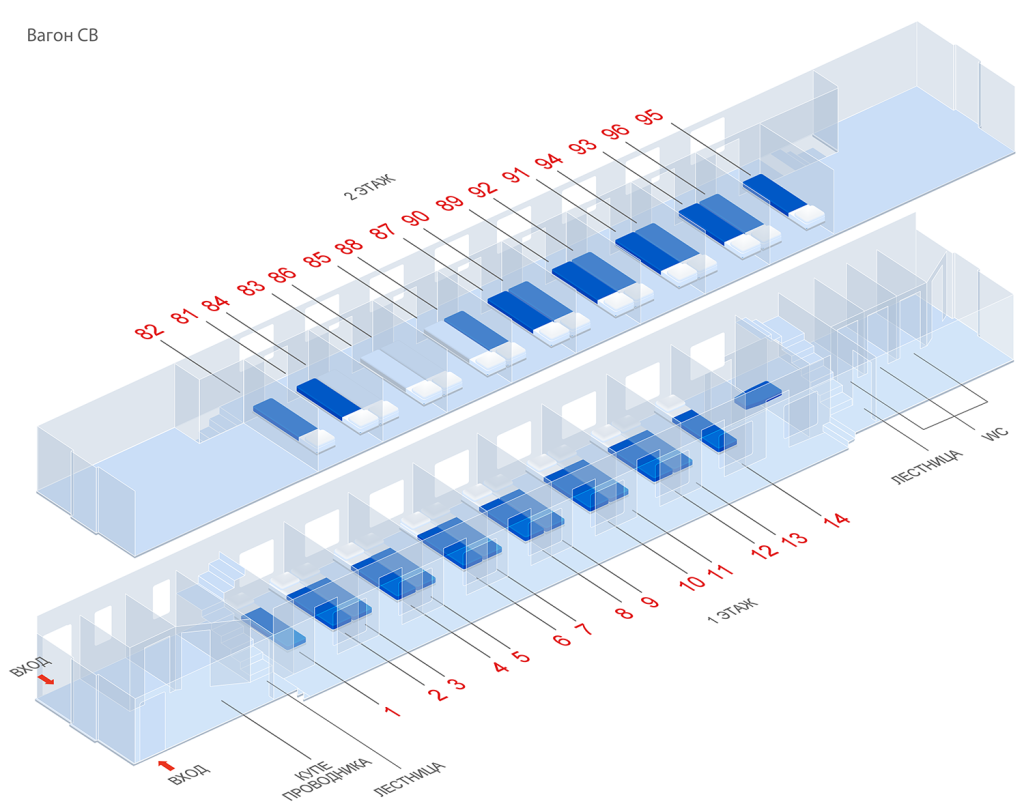 Поезд Буревестник - схема мест в вагоне СВ